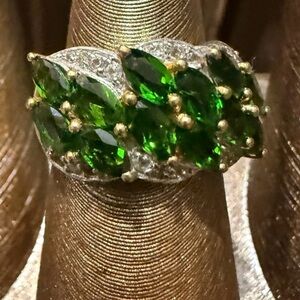 Tlc Chrome Diopside stone 925 18ky gold plate sz 7